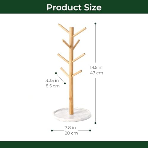 Bamboo Mug Holder, Strong 8 Hooks Coffee Mug Holders Tree Stand