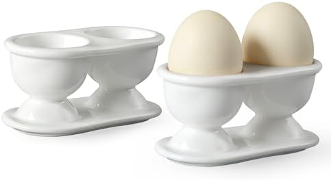Cinf Ceramic Double Egg Cups 2 Pack, Boiled Egg Holders for Breakfast