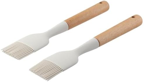 2Pcs Silicone Oil Brush with Wooden Handle,Durable Basting Brush