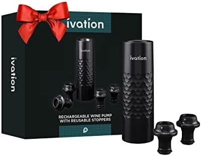 Ivation Rechargeable Wine Saver Pump, USB-C, 4 Stoppers, LED, 6-Piece