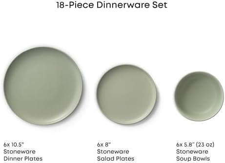 JoyJolt Mesa Stoneware Dinnerware Set, 18-Piece Plates and Bowls Sets