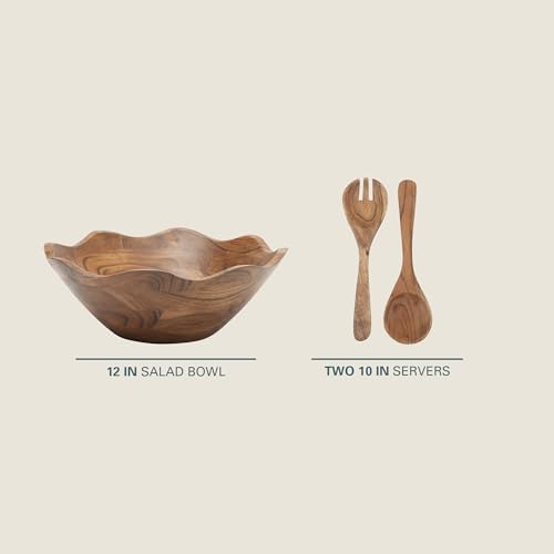 Gibson Home Sandhurst 3-Piece Acacia Wood Salad Bowl Set – 12-Inch