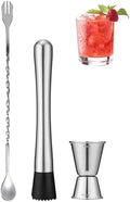 8”Stainless Steel Muddler, 10”Mixing Spoon & Jigger for Cocktails
