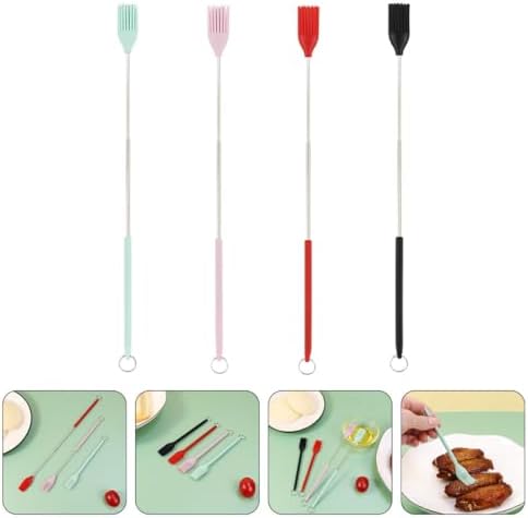 4pcs Silicone Pastry Brush Set with Stainless Steel Retractable Handle