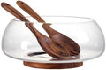 Large Glass Salad Bowl Set - 4.5 Quart Mixing Bowl With Acacia Wood