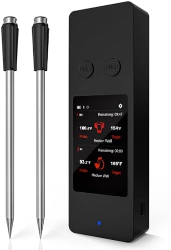 AWLKIM Wireless Meat Thermometer with Touchscreen Base, 2 Probes