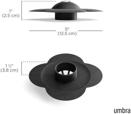 Umbra Bloom Drain Stop, Bathtub Drain Hair Catcher, 3-Inch, Black