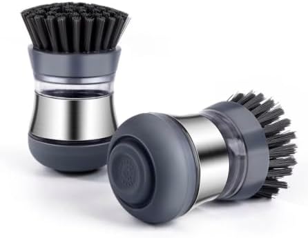 Soap Dispensing Palm Dish Brush, Stainless Steel, Gray