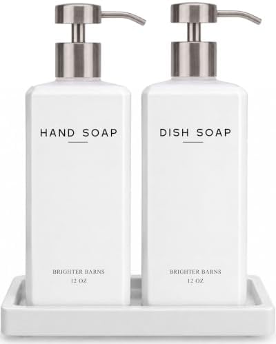 Brighter Barns White Glass Soap Dispenser Set, 12oz