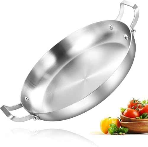 Inqibee 12 Inch Tri-Ply Stainless Steel Paella Pan