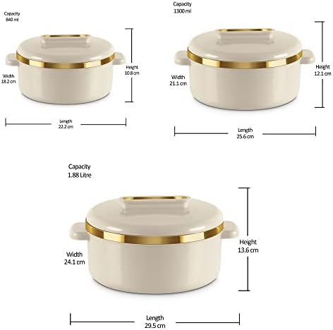 Milton Curve Stainless Steel Casserole Set, 3-Piece, Ivory