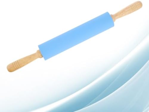 Silicone Dough Rolling Pin with Wood Handle, Non Stick Baking Tool