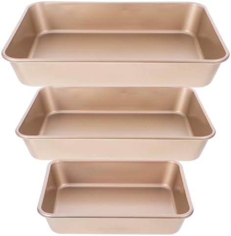 3 Piece Rectangular Cake Pans Set, Carbon Steel Oven Baking Sheets