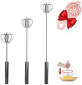 3Pcs Semi Automatic Egg Whisk, Rotary Hand Push Whisk, Stainless Steel