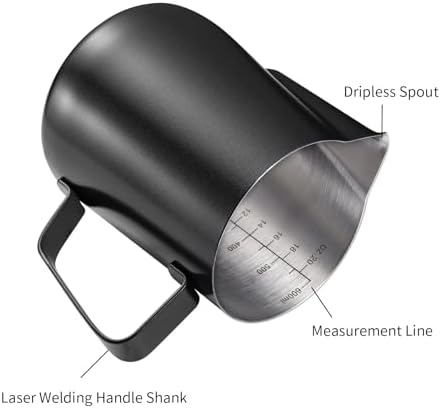 2 Pack Matte Black Milk Frothing Pitcher, 12oz/350ml & 20oz/600ml