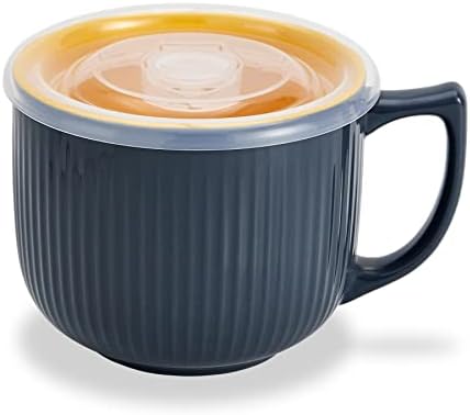 Ceramic Soup Bowl with Handle & Lid, Large 32oz Microwave Ramen Bowl