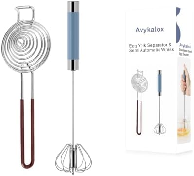 Egg Yolk Separator & Semi Automatic Whisk, Stainless Steel Mini Hand