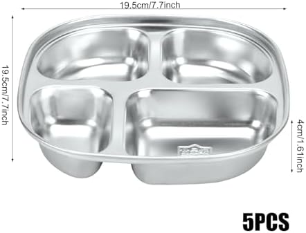 5-Pack Stainless Steel Divided Plates with Lids – Adults Portion