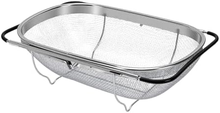 Stainless Steel Strainer,Over the Sink Colander, Expandable Handles