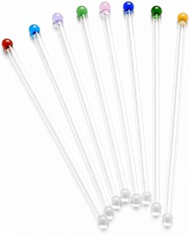 GET FRESH Glass Cocktail Stirrers Set – 8pcs Reusable Long Coloured