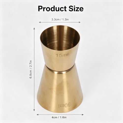 2Pcs Cocktail Jigger Stainless Steel Double Head 15/30ml Gold