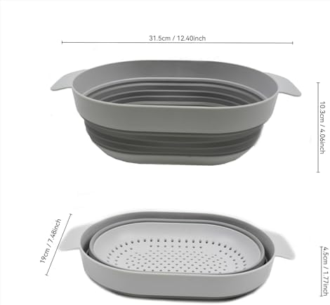 SAMMART 3L (0.8 gallon) Over The Sink Oval Colander (Grey, 1)