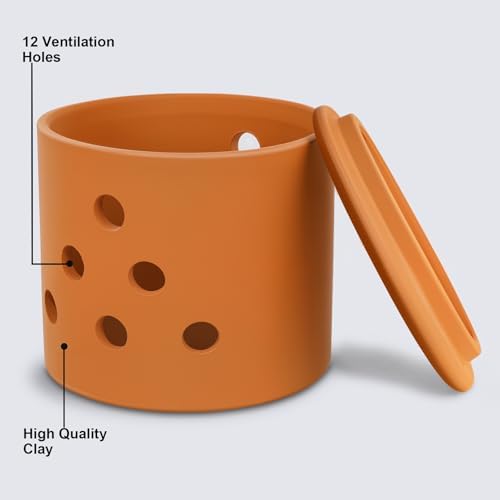 LEEPENK Terracotta Garlic Keeper,Vented Clay Garlic Storage Container