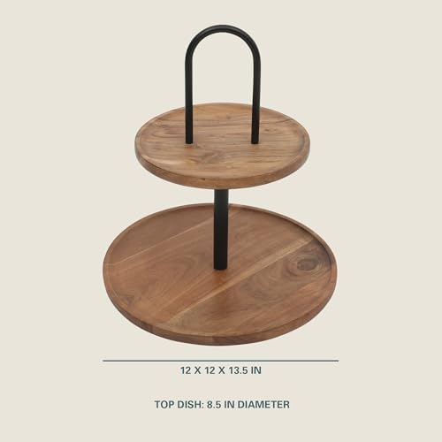 Gibson Home Gracious Dining 2-Tier Round Acacia Wood Serving Tray