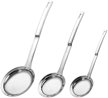 3Pack Sieve Fine Mesh Strainer Set Stainless Steel Metal Flat Cooking