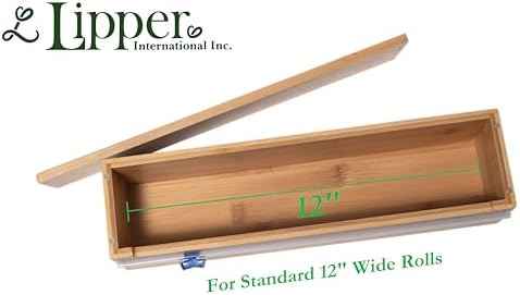 Lipper International Bamboo Wood Kitchen Wrap Dispenser with Cutter for Standard 12" Wide Rolls of Aluminum Foil, Plastic Wrap, or Wax Paper, 13 7/8" x 3 3/8" x 3 1/2"