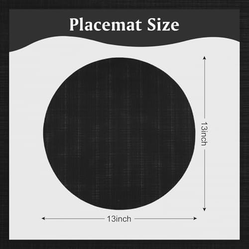 Black Round Placemats Set of 4 Vinyl Placemats 13 inch Non-Slip Heat