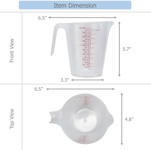 EIKS Measuring Pitchers, Clear Plastic Jugs Cups (1000mlx4)