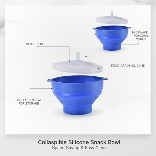 Save Cabinet Space with Collapsible Silicone Snack Bowl and Lid