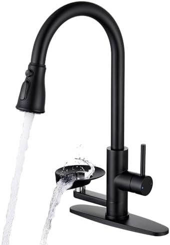 Matte Black Kitchen Faucet with Glass Rinser, Pull Down Sprayer