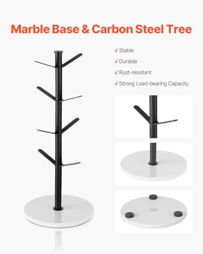 VEVOR Mug Holder Tree with Marble Base, 8 Hooks Coffee Cup Holder for