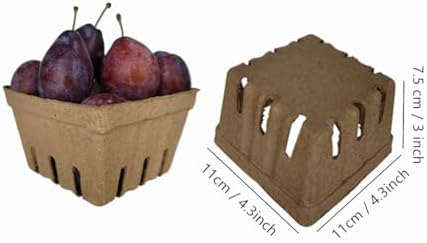 Natural Molded Pulp Fiber Berry Basket, Small Vented Farmer Market