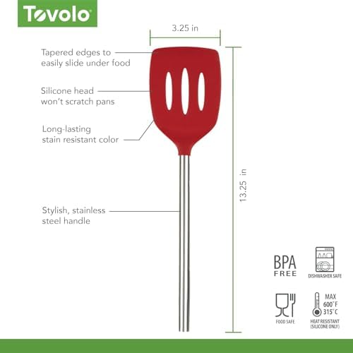 Tovolo Slotted Silicone Spatula Turner Slotted Stainless Steel Handle