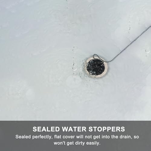 Black Silicone Drain Stopper 2 Piece Set with Chain Design