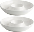 LEHAHA Ceramic Chips and Dip Serving Tray, 12 Inch Large Divided Bowls Set for Salsa, Veggies & Dip, Appetizers, Snacks, Serving Dish Platter for Parties Hosting & Entertaining. Set of 2, white
