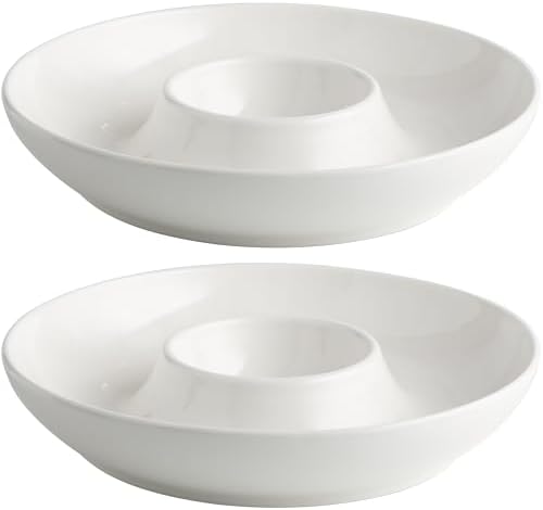 LEHAHA Ceramic Chips and Dip Serving Tray, 12 Inch Large Divided Bowls Set for Salsa, Veggies & Dip, Appetizers, Snacks, Serving Dish Platter for Parties Hosting & Entertaining. Set of 2, white
