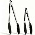 Set of 2 Tipped Stainless Steel Tongs, 12 and 9 Inch, Black