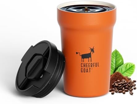 CHEERFUL GOAT Ceramic Lined Coffee Mug – Stainless Steel Travel