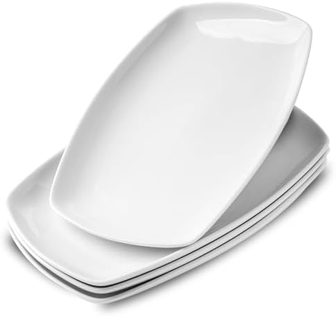 fMBB White Rectangular Plate Set, Ceramic Large Serving Platters