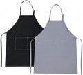 2 Pack Waterproof Kitchen Aprons with 2 Pockets, Black & Gray