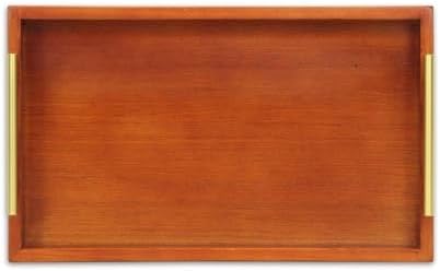 Pemberly Row Coran Rectangular Wood Tray, Handcrafted Design with Gold