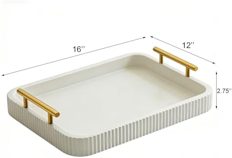 Rectangle Modern Wood Serving Tray with Metal Handles, High Gloss