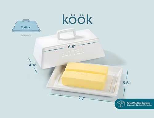 Kook Ceramic Butter Dish with Lid, Extra Large, Wide, Serving Tray