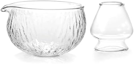 Matcha Bowl and Whisk Holder Set, Glass Matcha Bowl with Spout