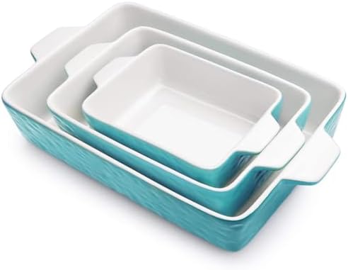 Baking Dish Set of 3 Nonstick Bakeware Set with Handles, Aquamarine