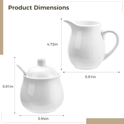 White Porcelain Sugar and Creamer Set, Elegant Ceramic Coffee and Tea
